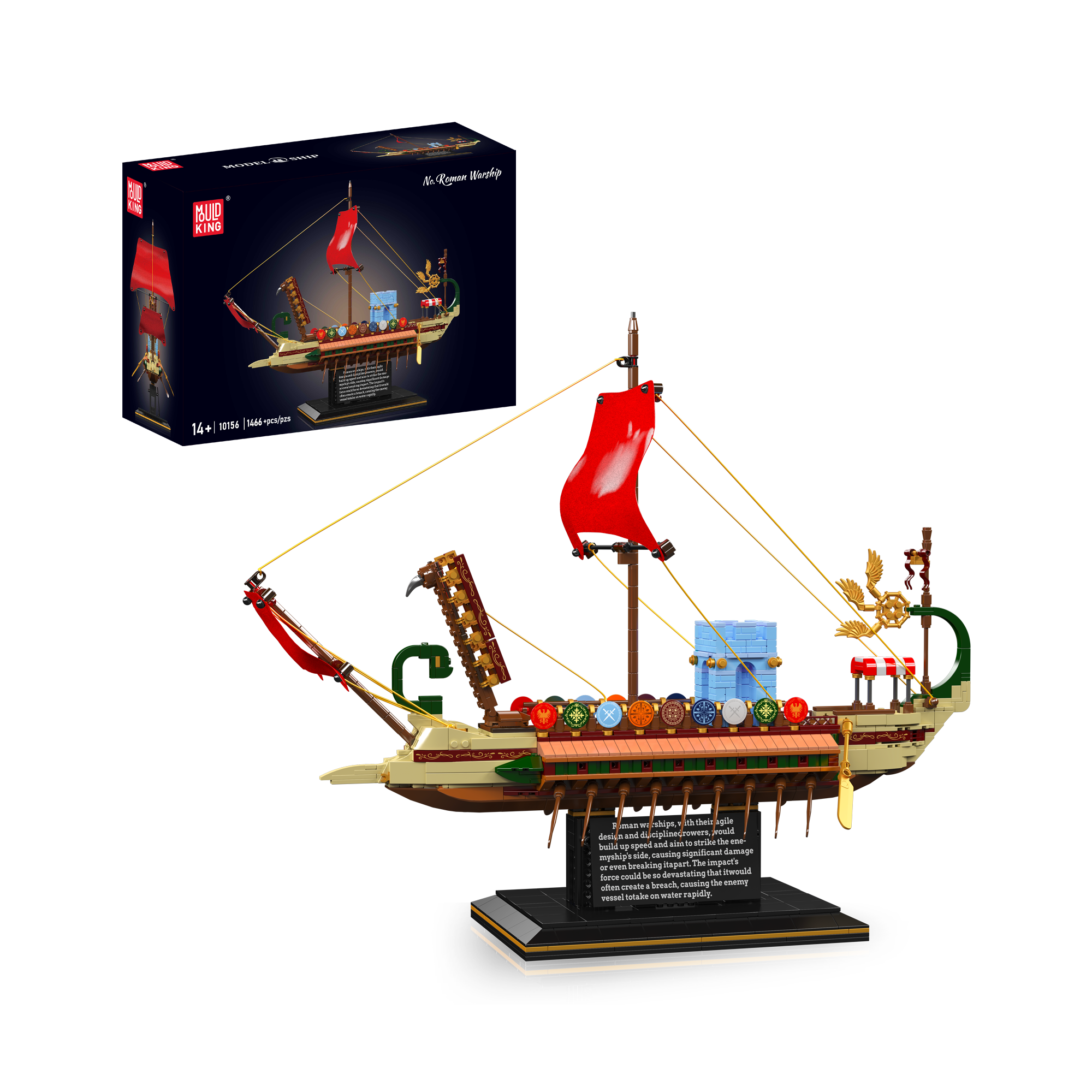 Mould King 10156 Roman Warship Building Kit - 1466+ Piece Large Battleship Model With Display Stand