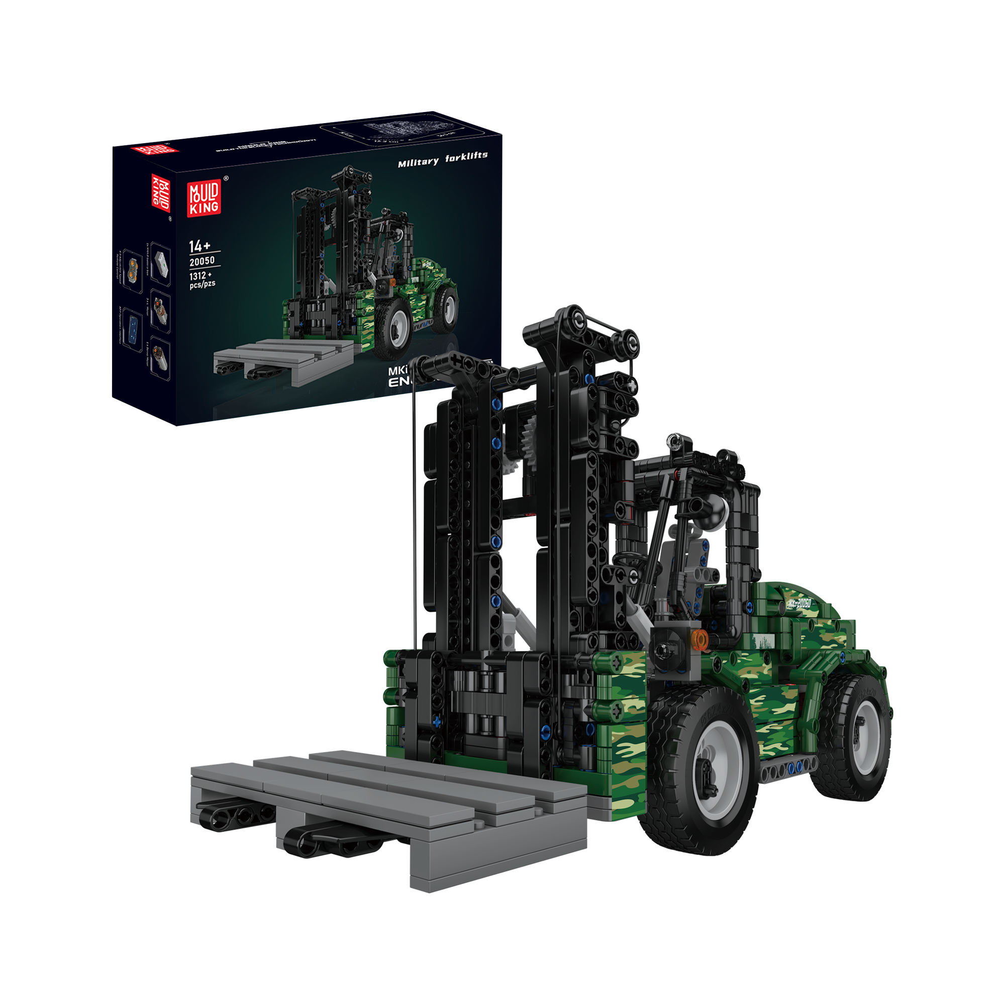 cft. docking military JK/mossgreen×black Mould King 20050 All-Terrain Forklift Building Set | 1,312 PCS
