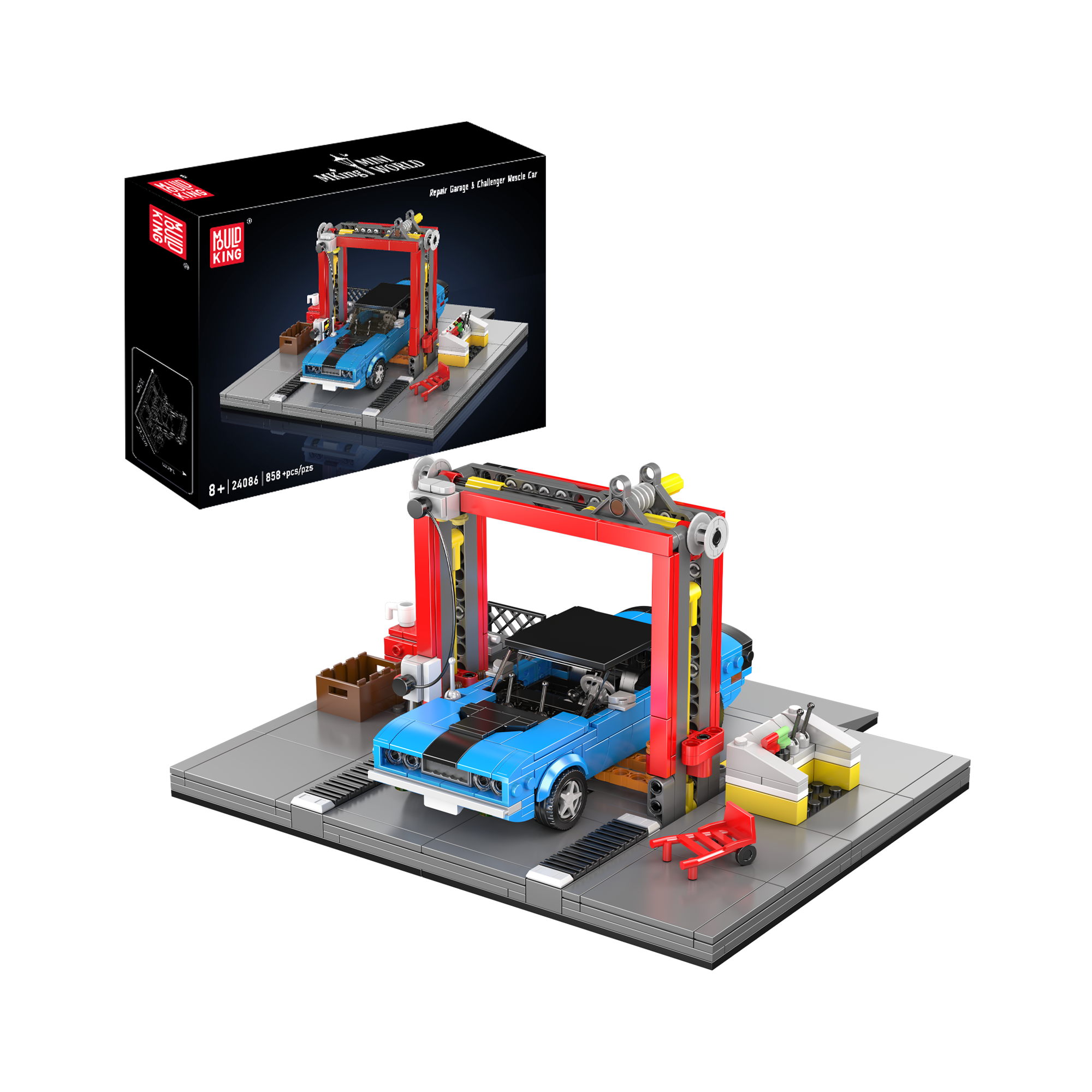 Mould King 24086 Garage Workshop & Challenger Muscle Car Building