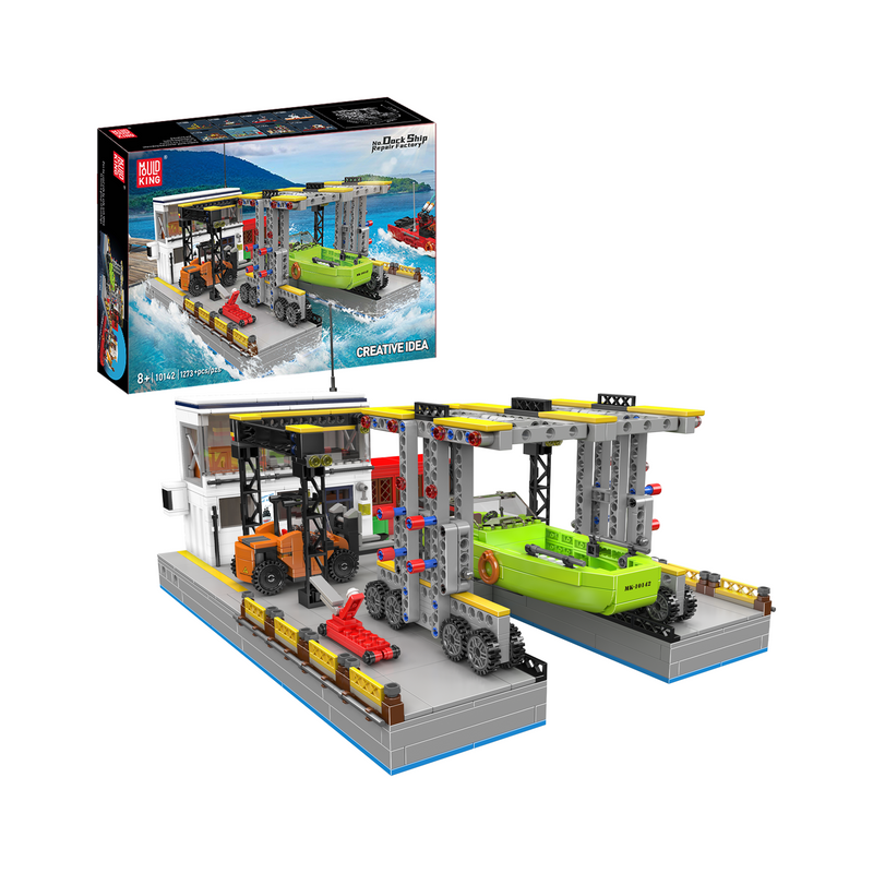 Mould King 10142 Dock-Schiffsreparaturfabrik-Bausatz | 1.273 Teile