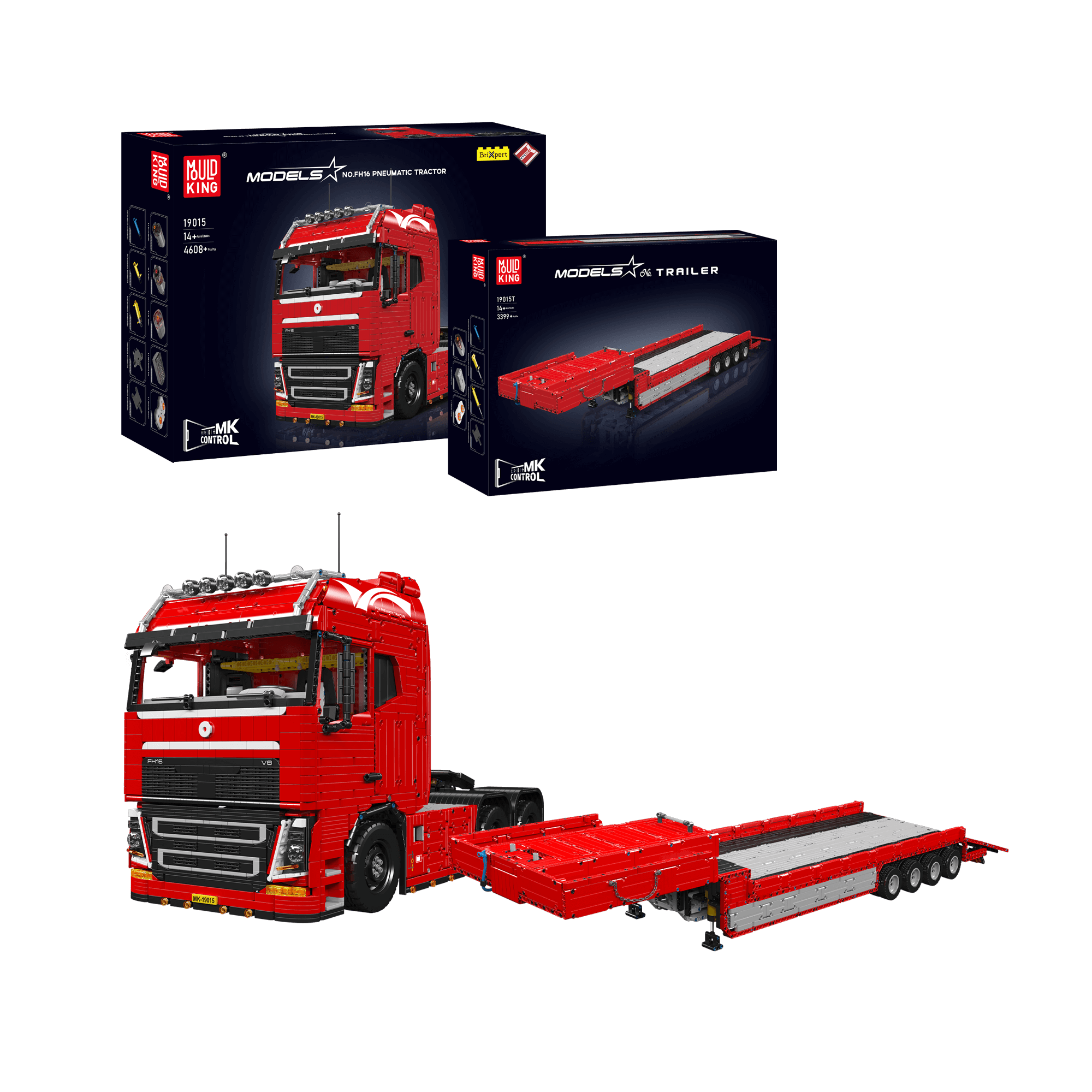 Mould King 19015+19015T FH16 Remote Controlled Pneumatic Tractor and T ...