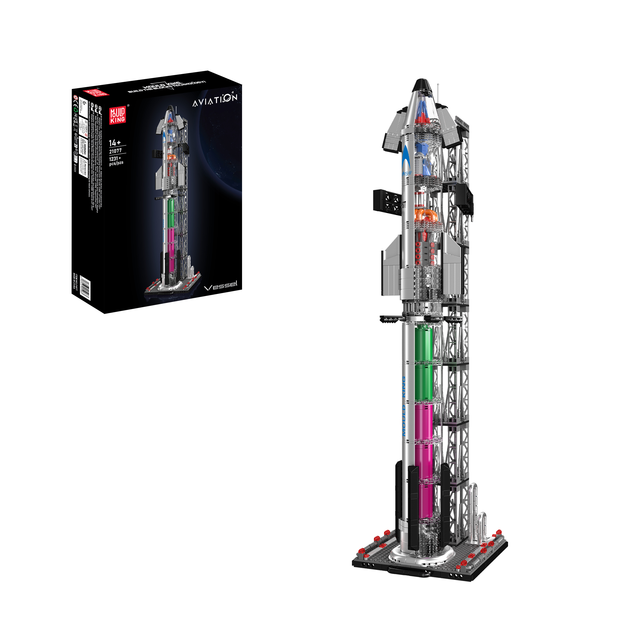Mould King 21077 Chrome Starship & Launch Tower Building Set | 1,231 P ...