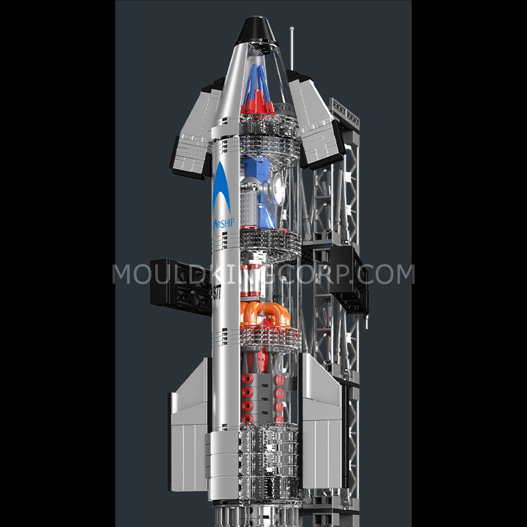 Mould King 21077 Chrome Starship & Launch Tower Building Set | 1,231 Pcs