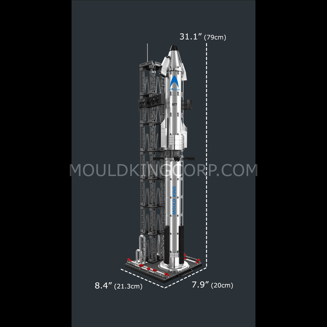 Mould King 21077 Chrome Starship & Launch Tower Building Set | 1,231 Pcs
