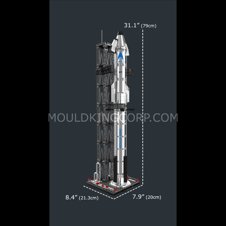 Mould King 21077 Chrome Starship & Launch Tower Building Set | 1,231 Pcs