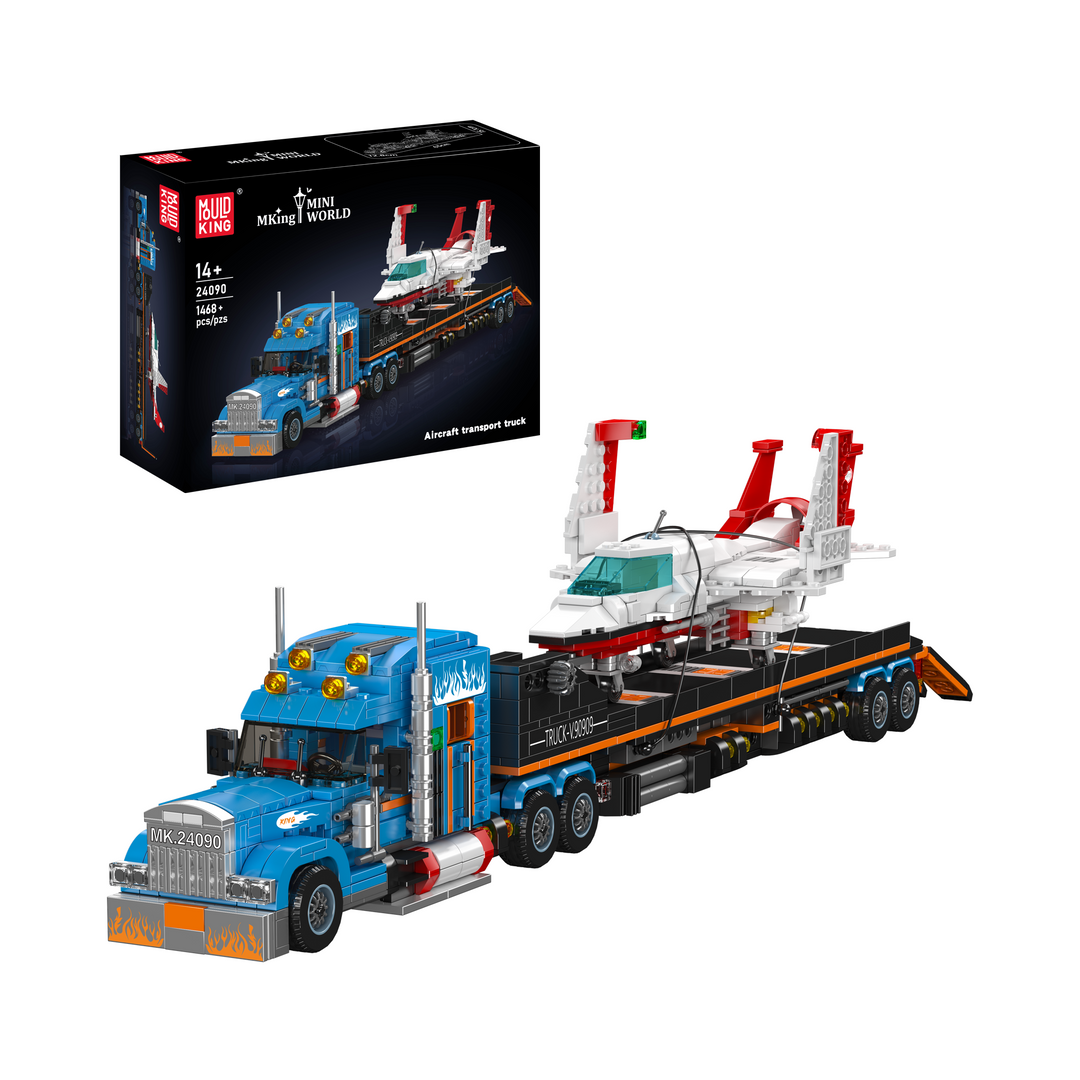 Mould King 24090 Aircraft Transport Truck with Flatbed Trailer Building Set | 1,468 Pcs