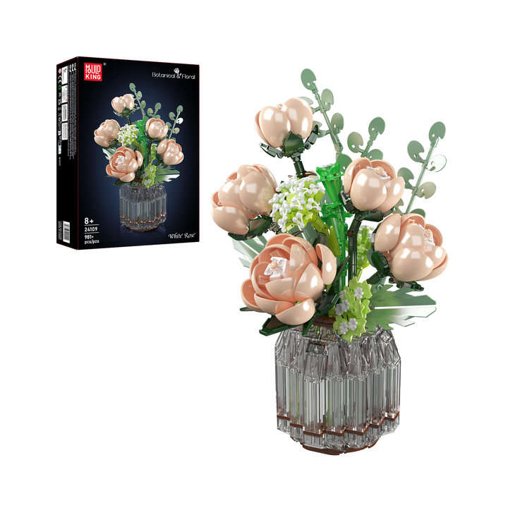 Mould King 24109 Weißer Rosenblumenstrauß Bausatz | 981 Teile