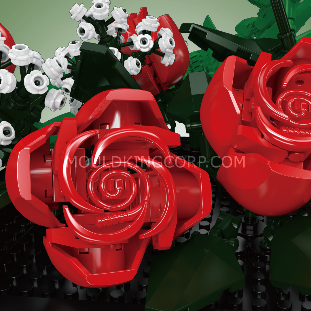 Mould King 24130 Red Rose & Baby's Breath Bouquet Building Set | 894 Pcs