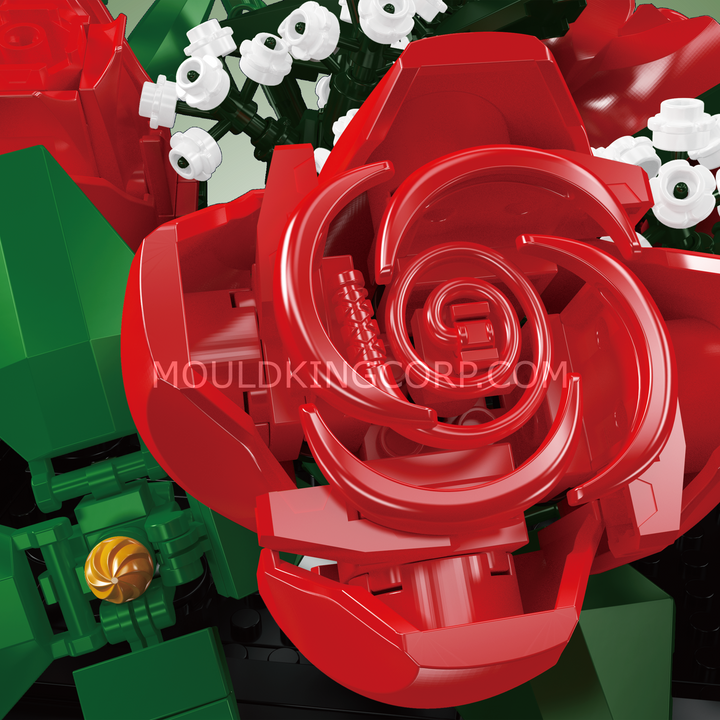 Mould King 24130 Red Rose & Baby's Breath Bouquet Building Set | 894 Pcs