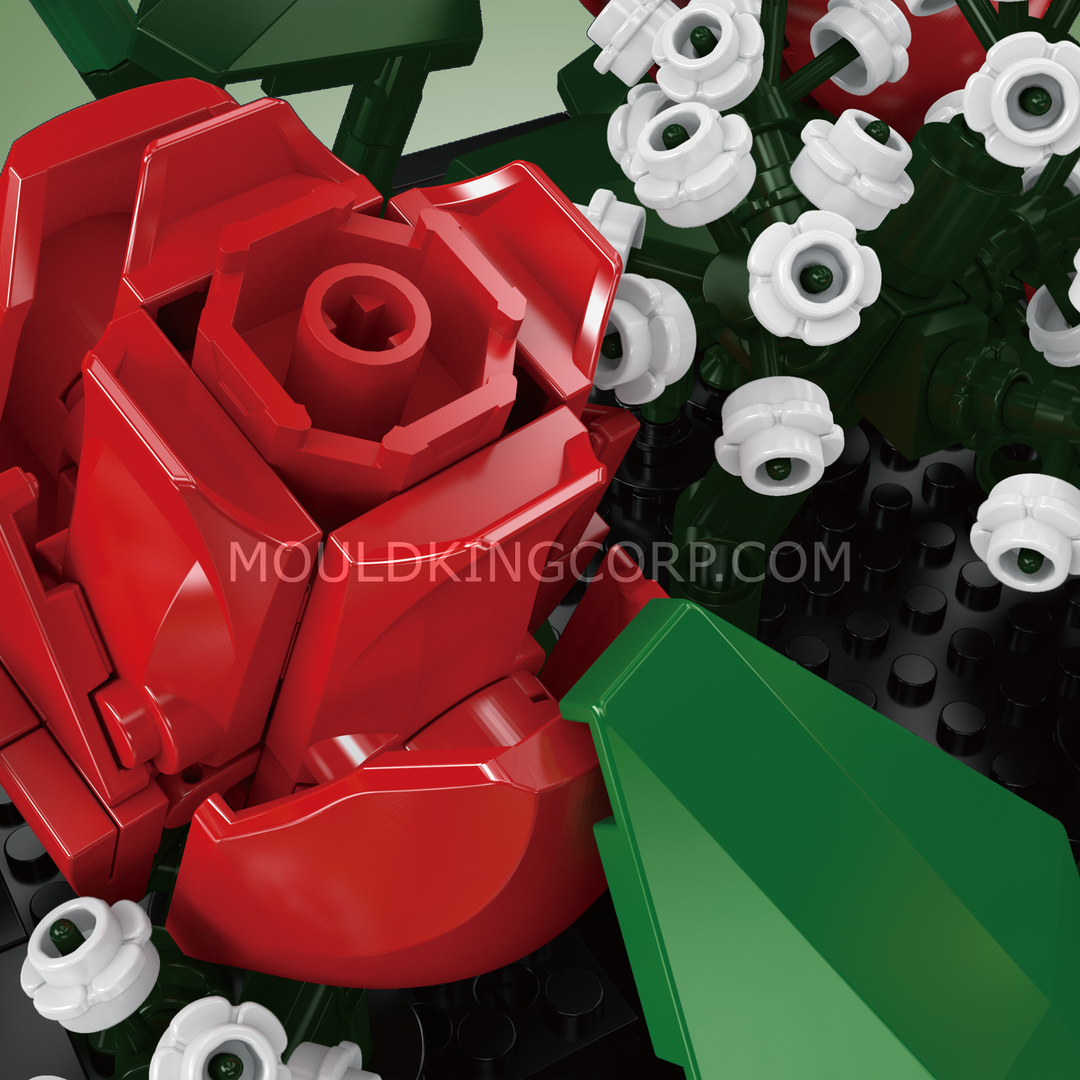 Mould King 24130 Red Rose & Baby's Breath Bouquet Building Set | 894 Pcs